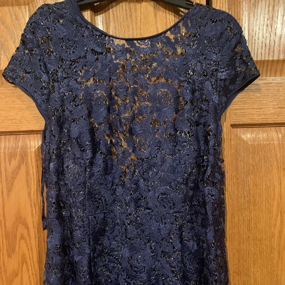 Deep blue short sleeve lace dress by Marina - Picture 2 of 6